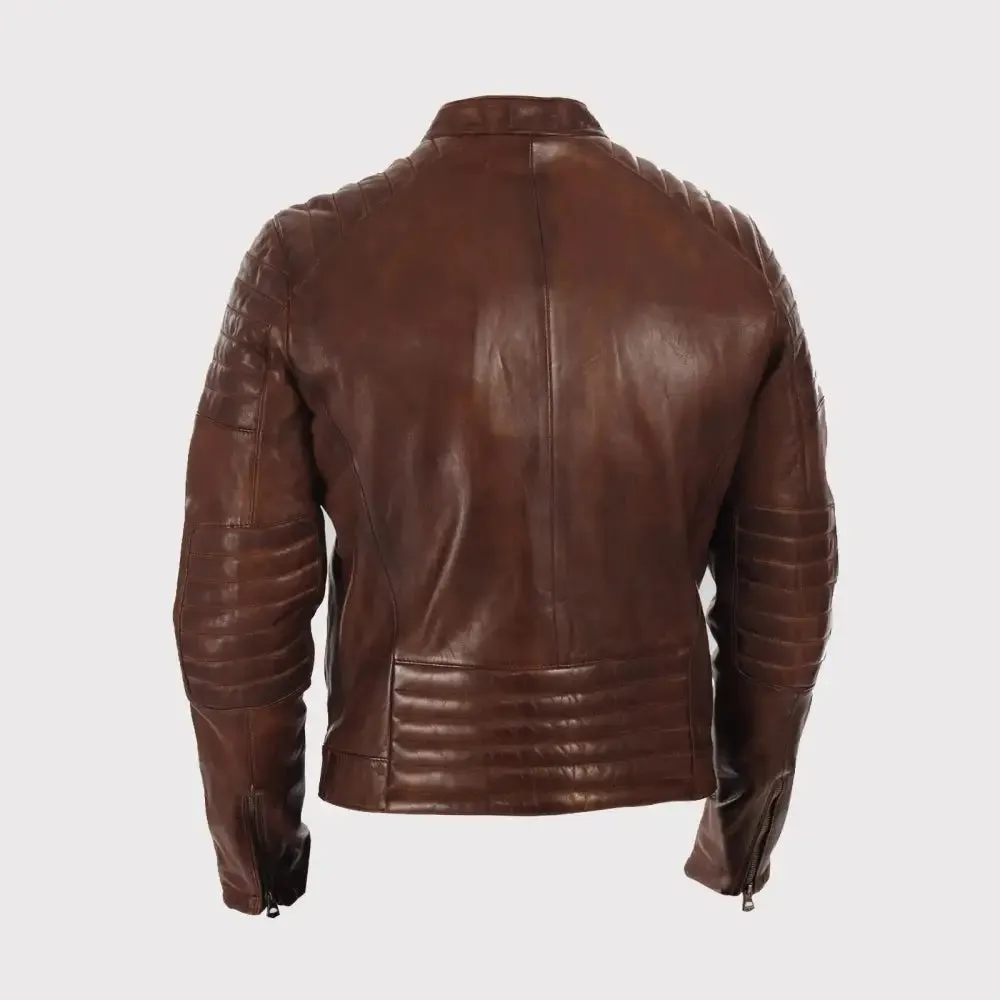 Men’s Brown Waxed Leather Biker Jacket