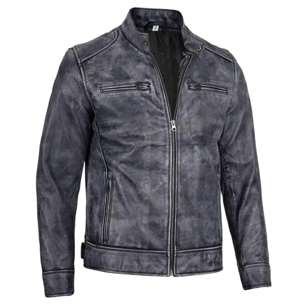 Mens Dodge Black and White Waxed Racer Leather Jacket