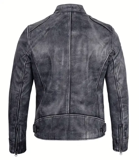 Mens Dodge Black and White Waxed Racer Leather Jacket