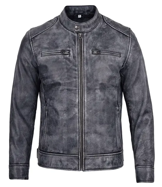 Mens Dodge Black and White Waxed Racer Leather Jacket