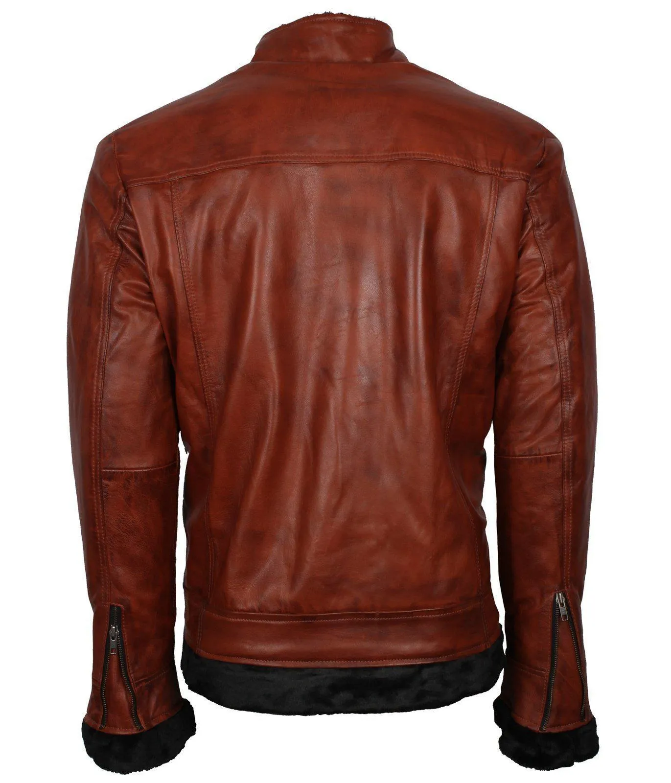 Men's Vintage Brown Genuine Leather Jacket with Fur Lining Classic Style