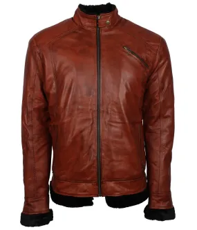 Men's Vintage Brown Genuine Leather Jacket with Fur Lining Classic Style