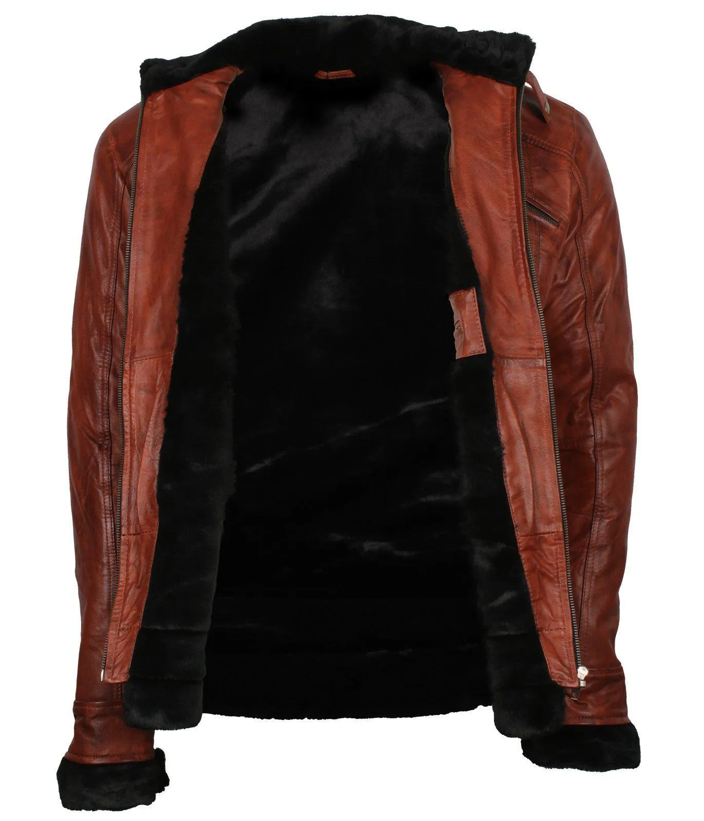 Men's Vintage Brown Genuine Leather Jacket with Fur Lining Classic Style