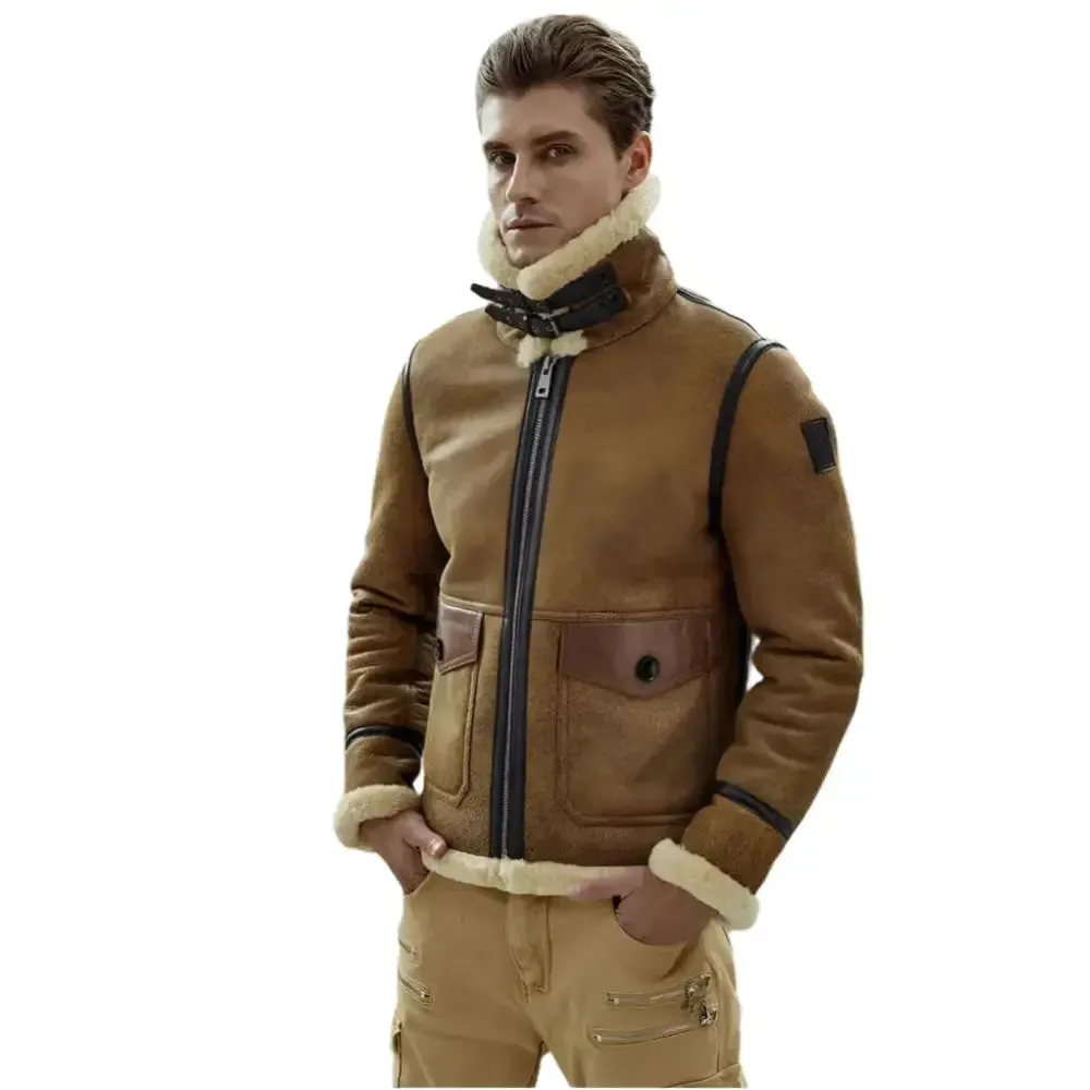 Men's Vintage Brown Sheepskin B3 Bomber Jacket – Classic Flying Style