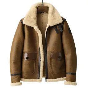 Men's Vintage Brown Sheepskin B3 Bomber Jacket – Classic Flying Style