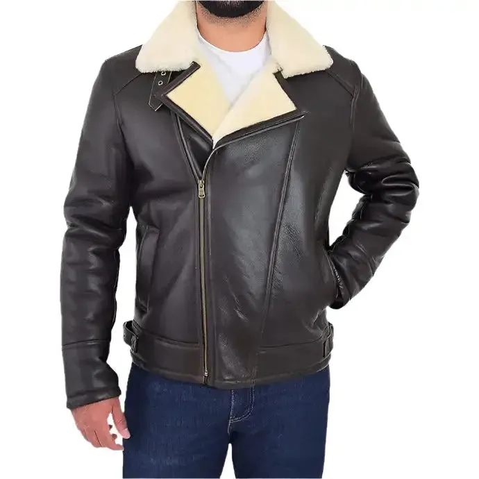 Men's X-Zip Fitted Shearling Aviator Bomber Coat – Sheepskin Flying Jacket