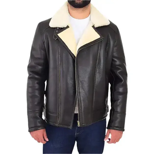 Men's X-Zip Fitted Shearling Aviator Bomber Coat – Sheepskin Flying Jacket