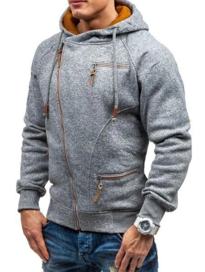 Mens Zip Up Hoodie with Zipper Details