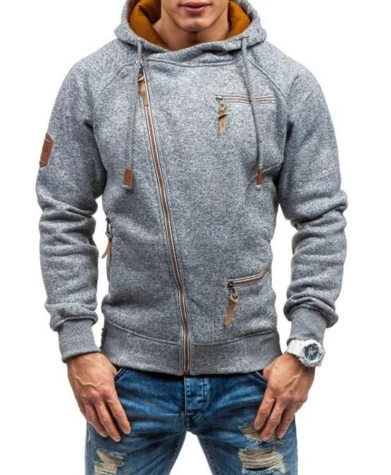 Mens Zip Up Hoodie with Zipper Details