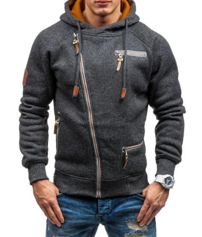 Mens Zip Up Hoodie with Zipper Details
