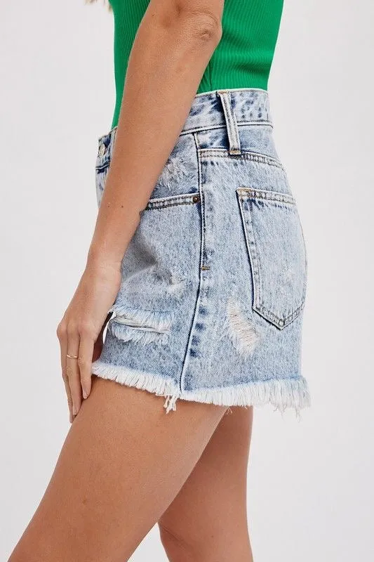 Mid-Rise Acid Wash Shorts