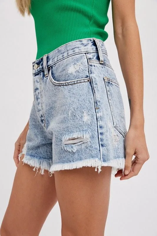 Mid-Rise Acid Wash Shorts