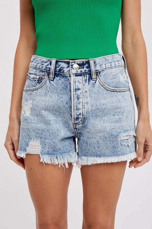 Mid-Rise Acid Wash Shorts