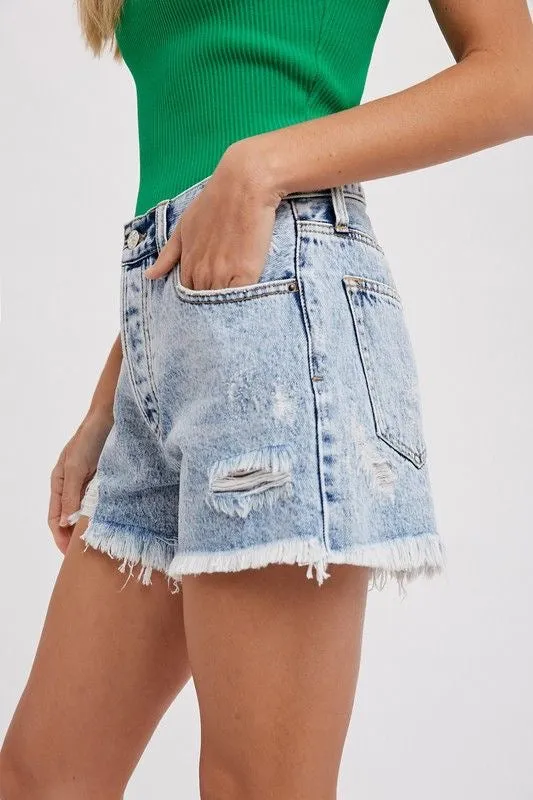 Mid-Rise Acid Wash Shorts