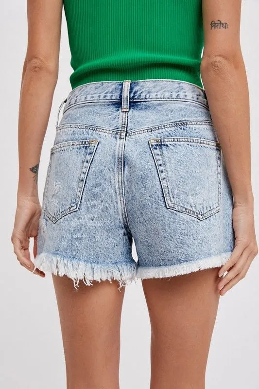 Mid-Rise Acid Wash Shorts