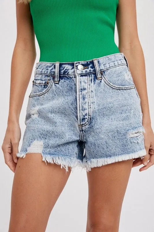 Mid-Rise Acid Wash Shorts