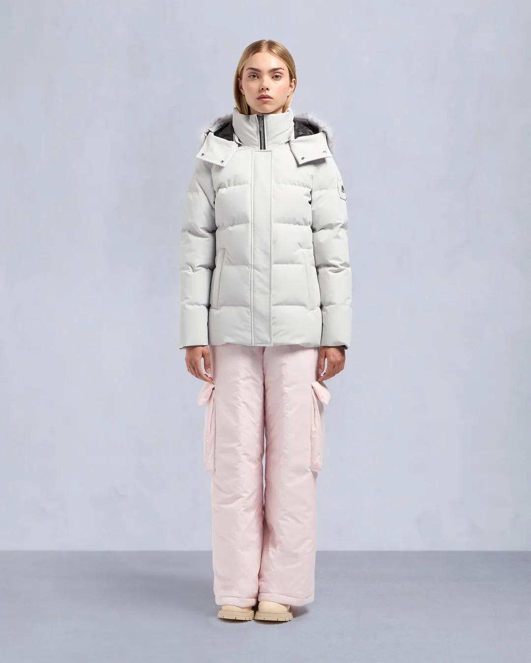 Moose Knuckles Womens Cloud 3Q Jacket in Stone with Natural Shearling