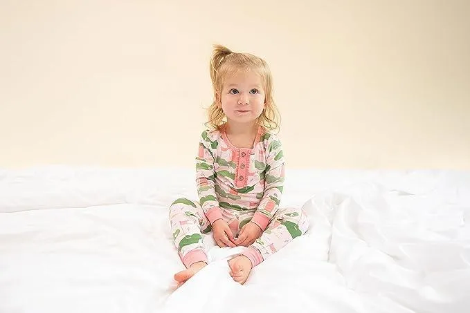 Mud Pie Kids Golf Green Course Print Girls Pink Bamboo Pajama 2 Pc Set