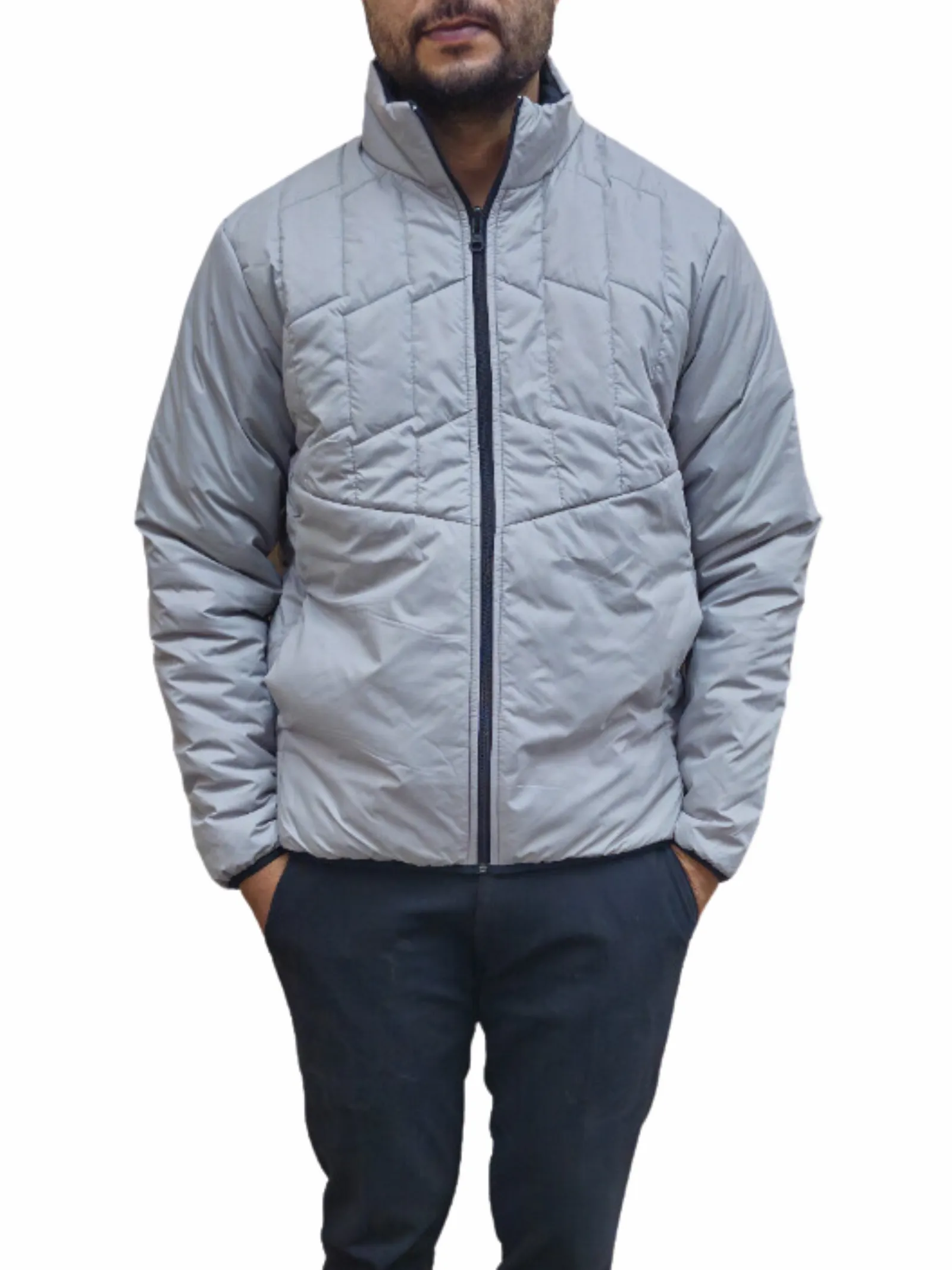 NAUTICON Reversible Jacket Without Hood With Sleeve For Men Dark and Light Grey