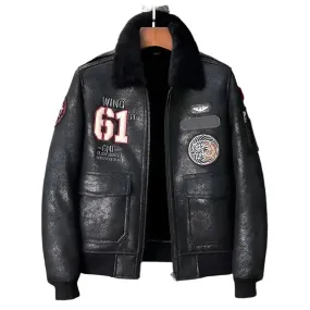 New Men's Black Sheepskin Shearling Flight Jacket - Warm & Stylish