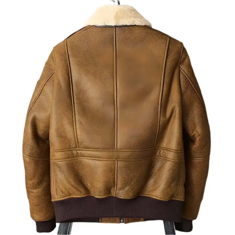 New Men's Brown Embroidered Sheepskin Shearling Jacket Stylish & Warm