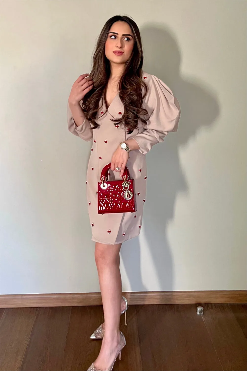 Nikita Vasdev In Lulu Beige Blazer Short Dress