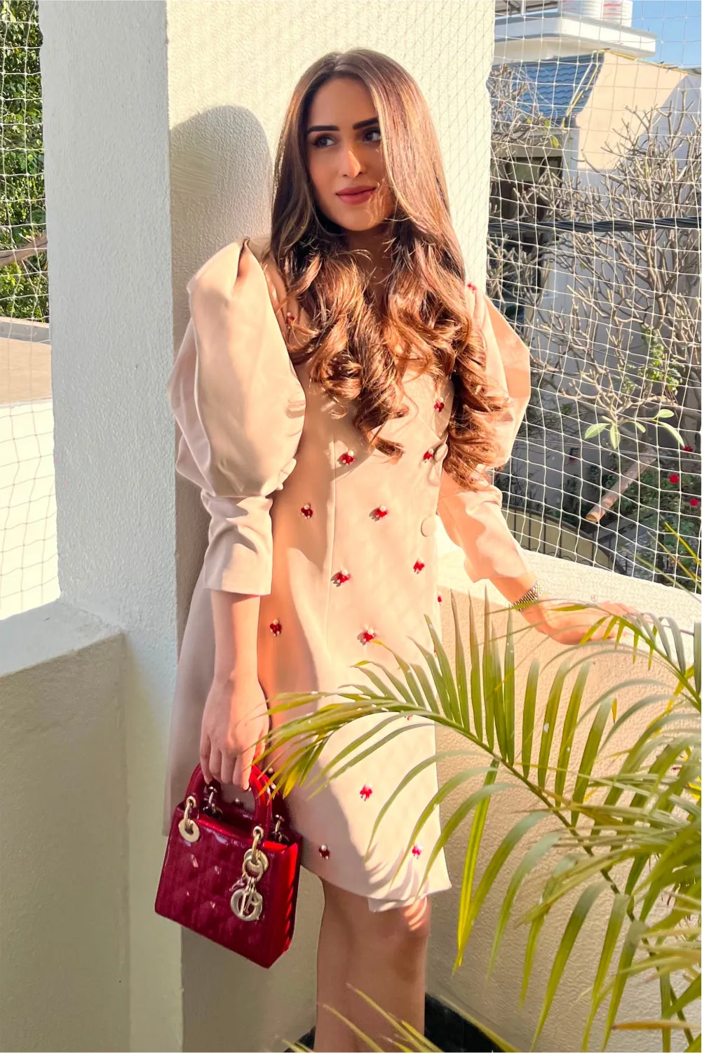 Nikita Vasdev In Lulu Beige Blazer Short Dress
