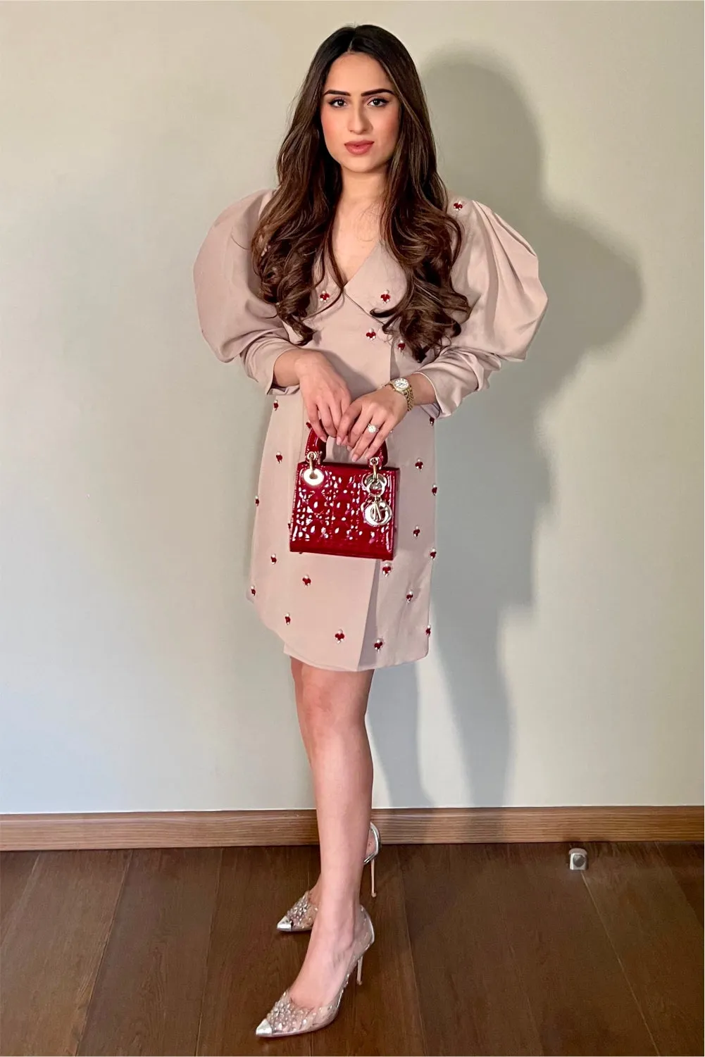 Nikita Vasdev In Lulu Beige Blazer Short Dress