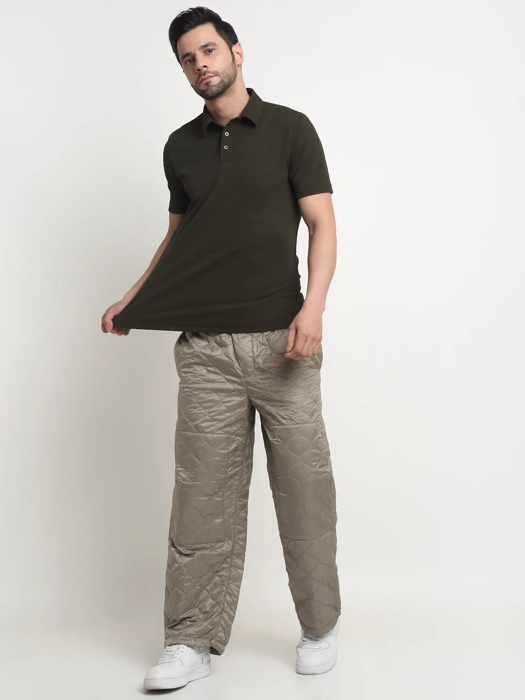Olive waffle knit polo t-shirt