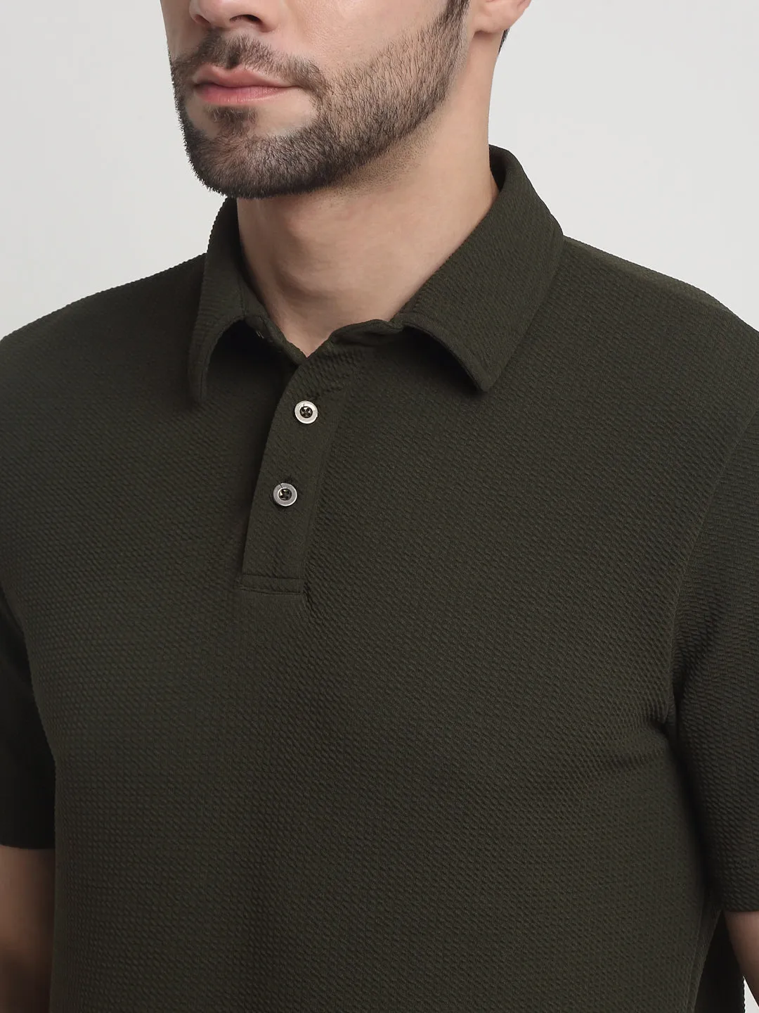 Olive waffle knit polo t-shirt