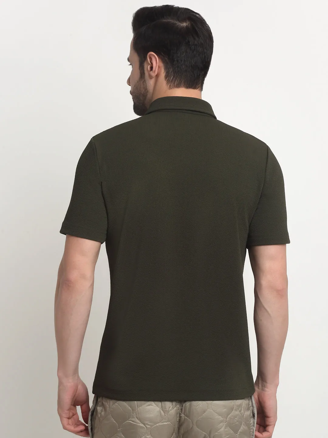 Olive waffle knit polo t-shirt