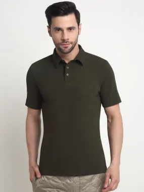 Olive waffle knit polo t-shirt