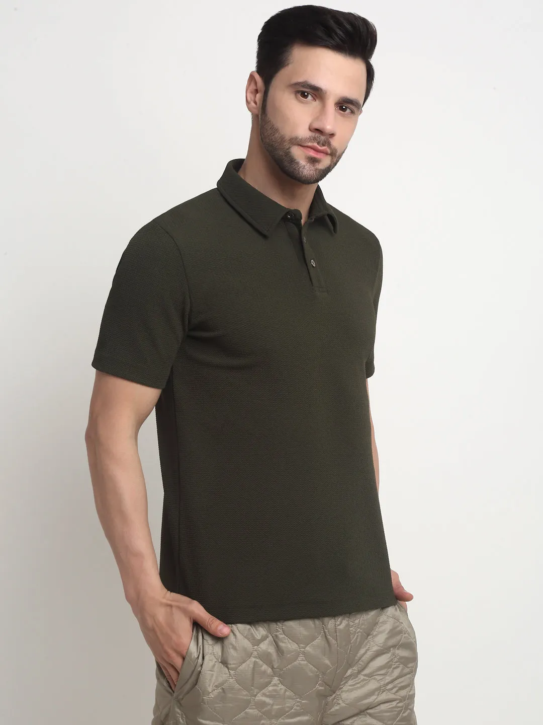 Olive waffle knit polo t-shirt