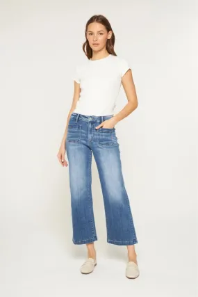 Patch Pocket Cropped Wide Leg Jeans by Mica Denim