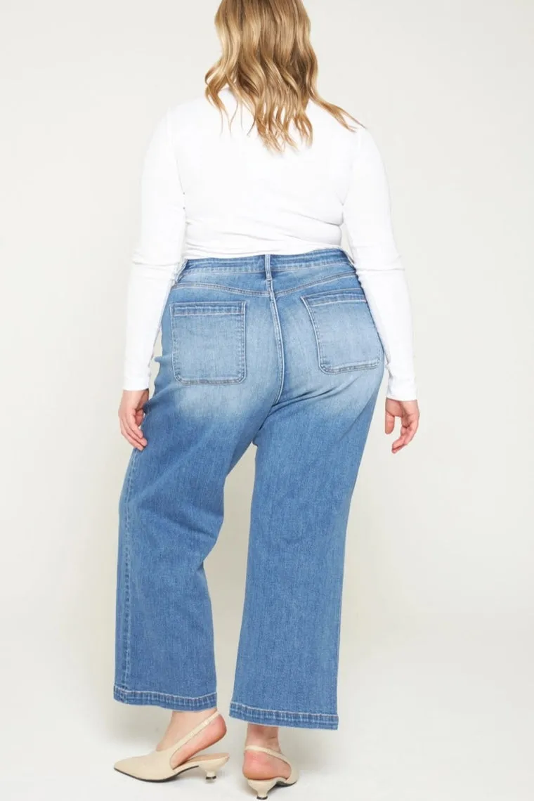 Patch Pocket Cropped Wide Leg Jeans by Mica Denim