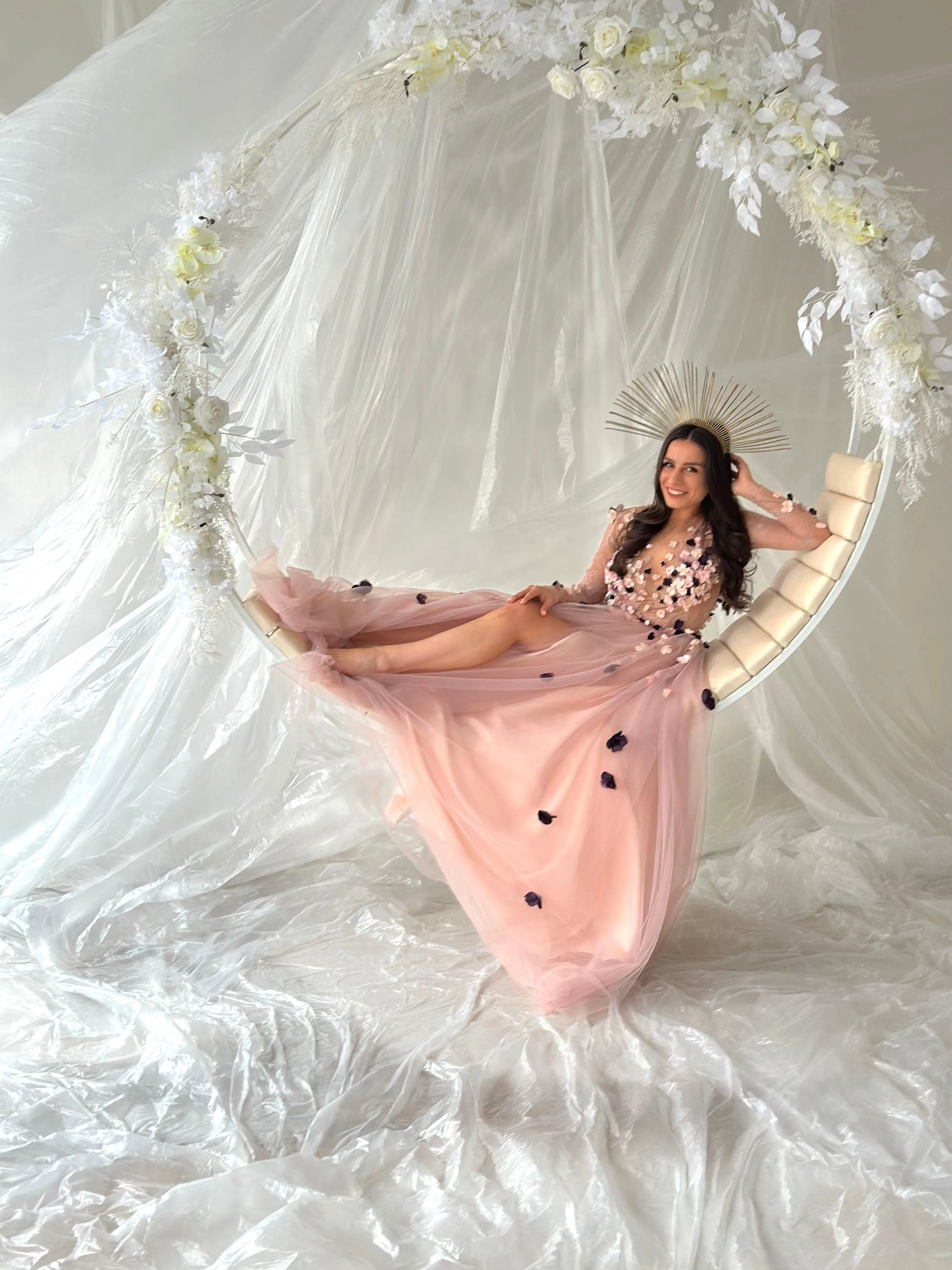 Pink Floral Colorful Gown Long Sleeve