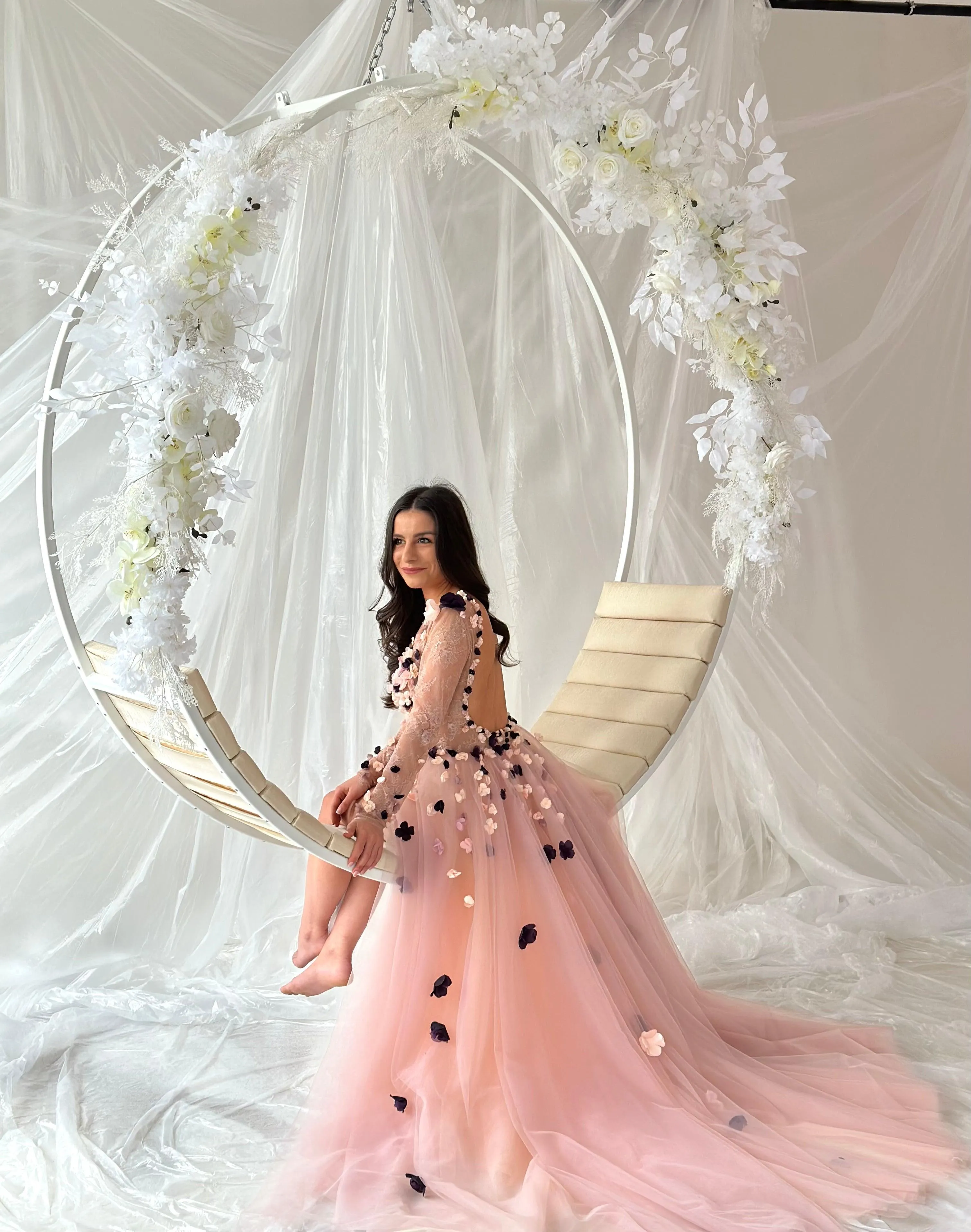 Pink Floral Colorful Gown Long Sleeve
