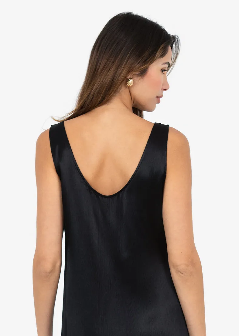 Plisse Midi Dress Black Shiny
