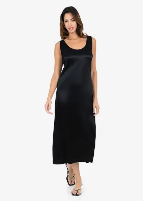Plisse Midi Dress Black Shiny
