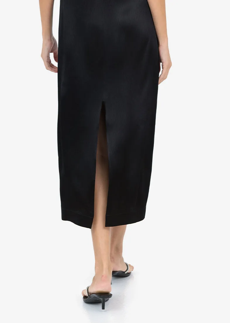 Plisse Midi Dress Black Shiny