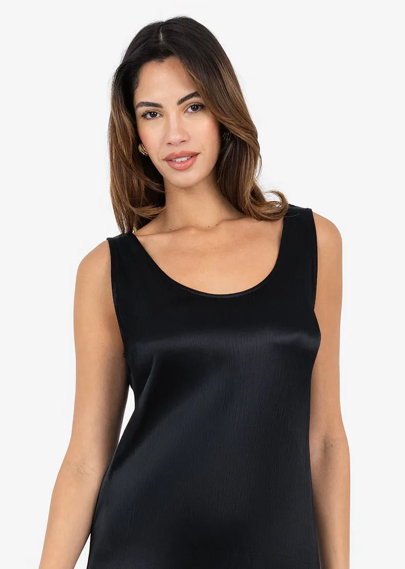 Plisse Midi Dress Black Shiny