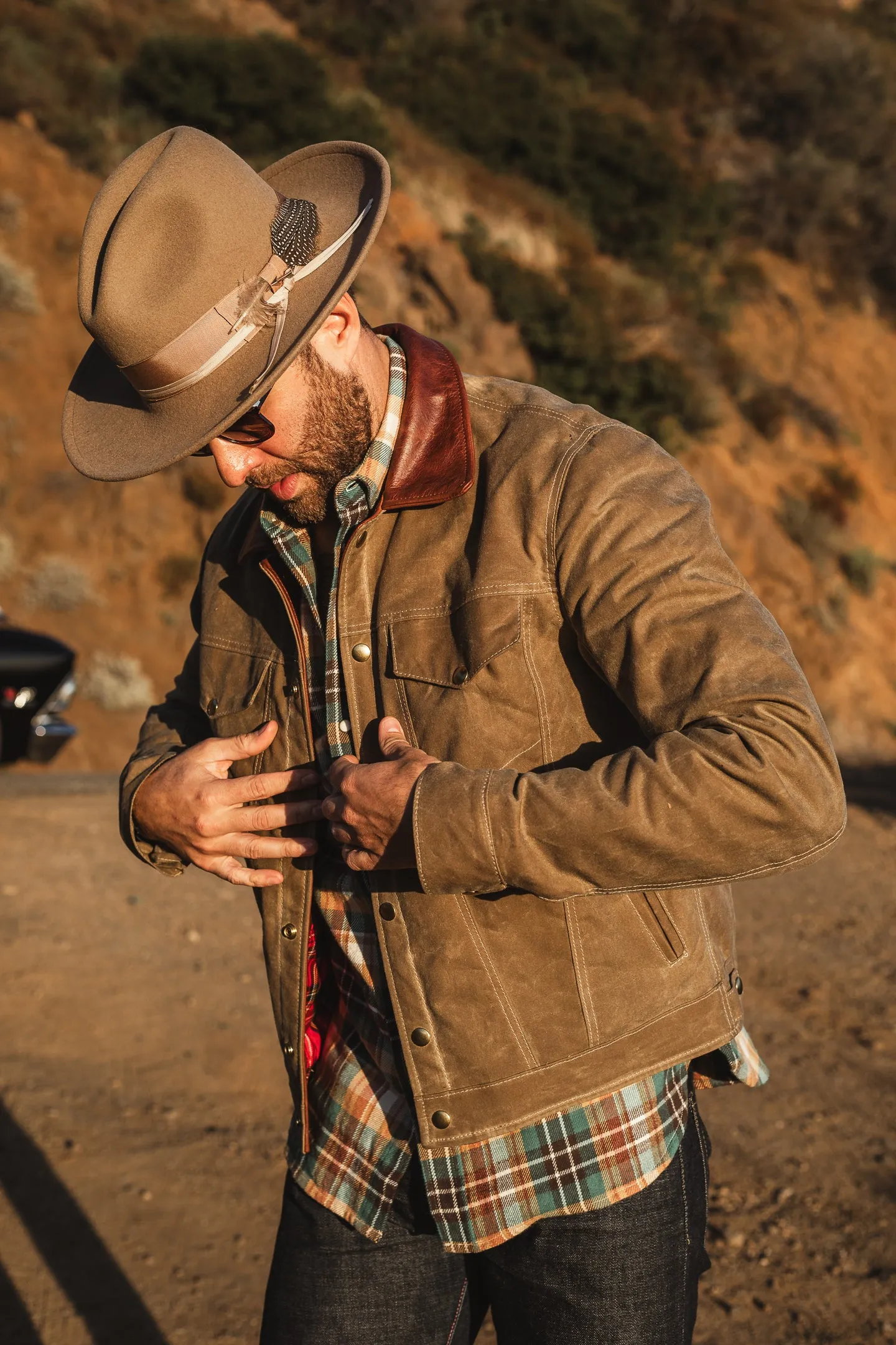 (PRE-ORDER) ButterScotch x Vanson - Territory Jacket - Tan Waxed Canvas