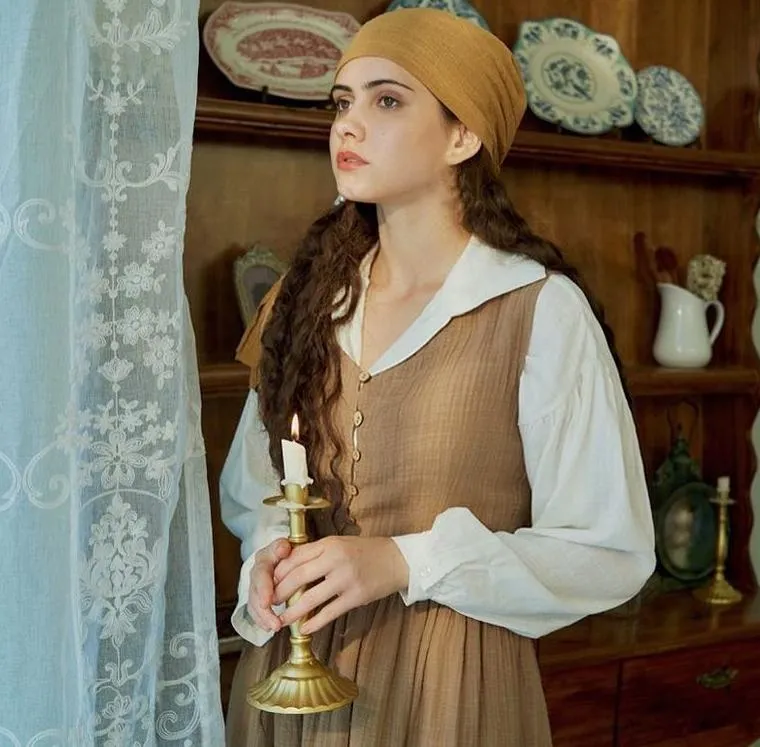 Pride and Prejudice Vintage Linen Strap Dress Blouse Set