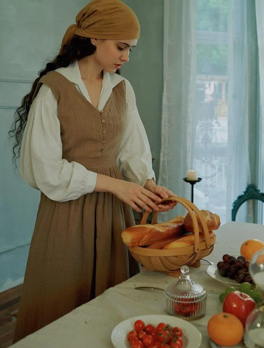 Pride and Prejudice Vintage Linen Strap Dress Blouse Set