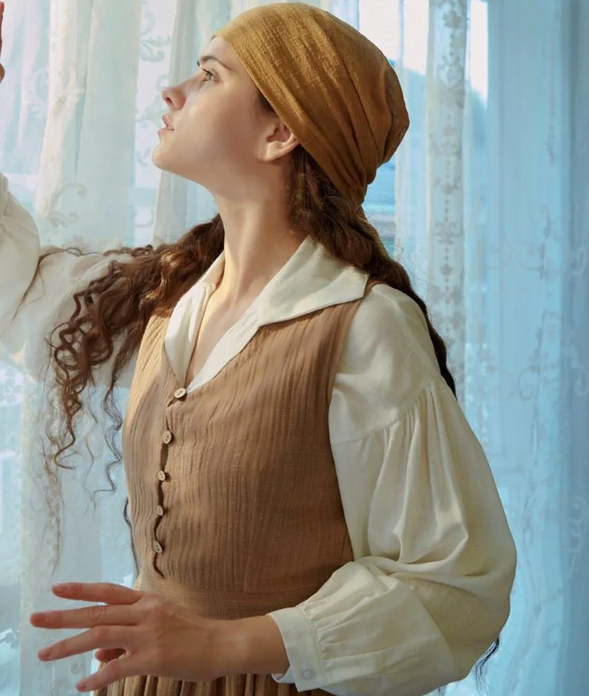 Pride and Prejudice Vintage Linen Strap Dress Blouse Set