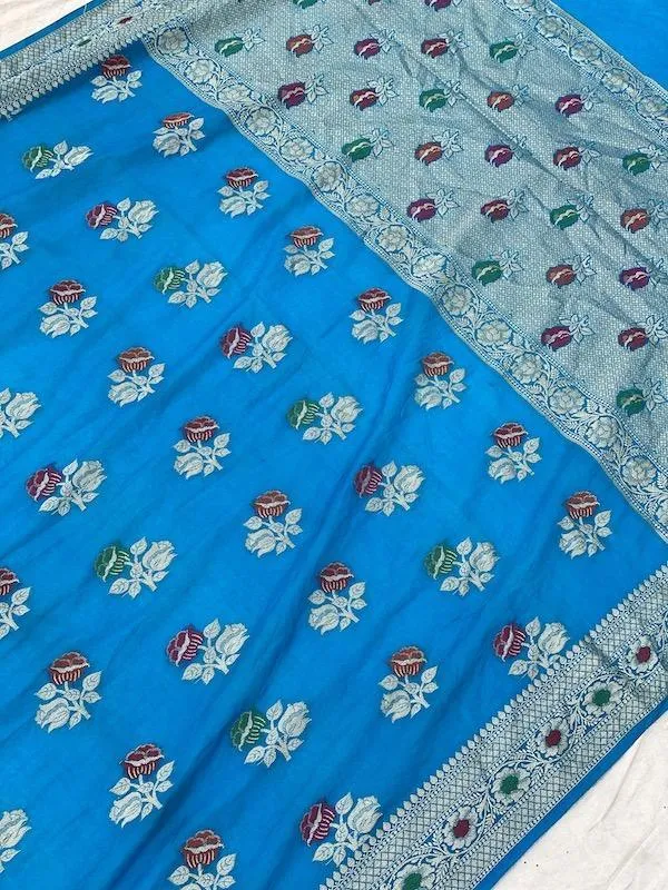 Pure Banarasi chiffon georgette Handloom Saree With Blouse Piece (J10)