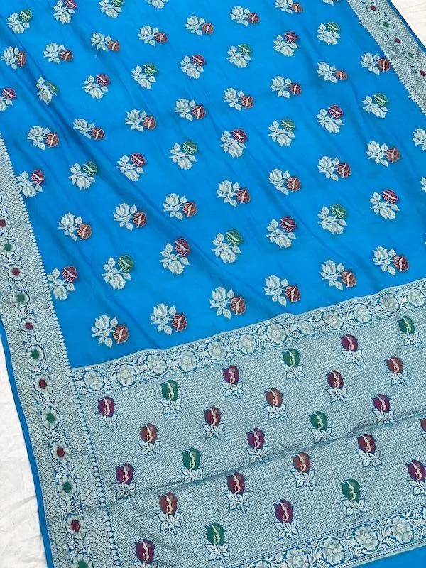 Pure Banarasi chiffon georgette Handloom Saree With Blouse Piece (J10)