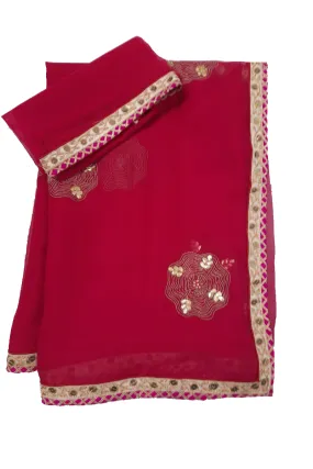 Pure Chiffon Saree with Gota Patti handwork and Fancy Buties