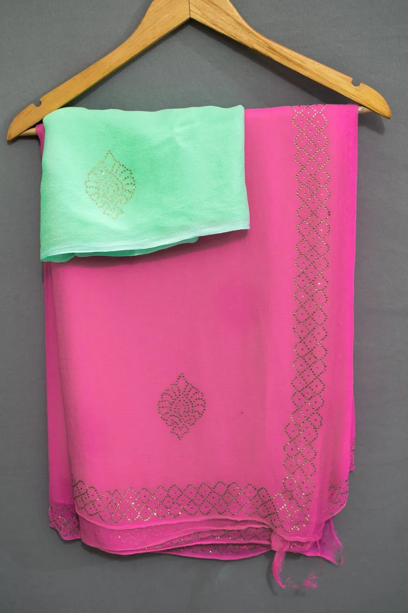 Pure Chiffon Siroski work Saree with border