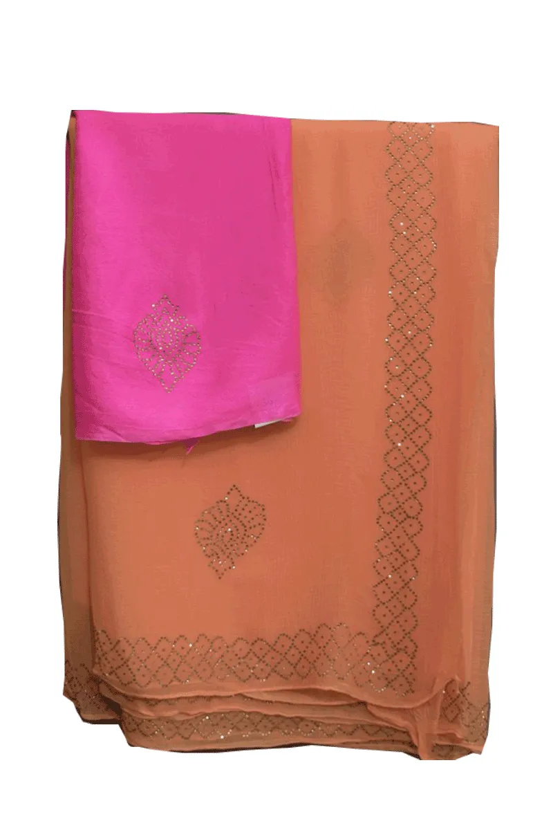 Pure Chiffon Siroski work Saree with border